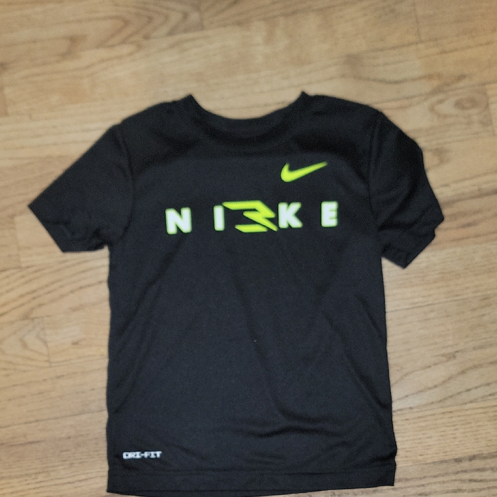 Nike Kids Black and Neon Green Dri-FIT Tee